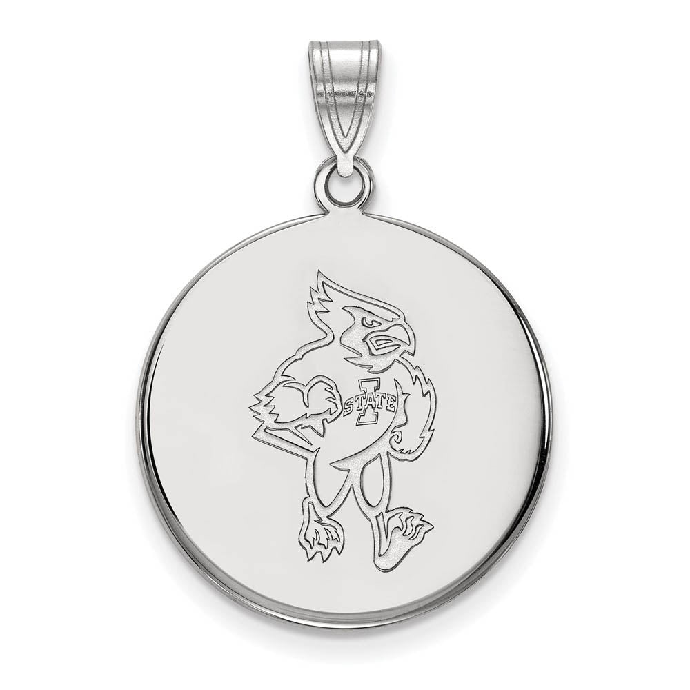 10k White Gold Iowa State Large Mascot Disc Pendant, Item P15986 by The Black Bow Jewelry Co.