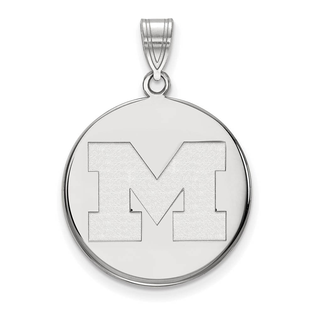 10k White Gold U. of Michigan Large Initial M Disc Pendant, Item P15987 by The Black Bow Jewelry Co.