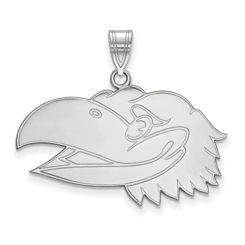 10k White Gold U. of Kansas Large Left Profile Mascot Pendant, Item P16002 by The Black Bow Jewelry Co.