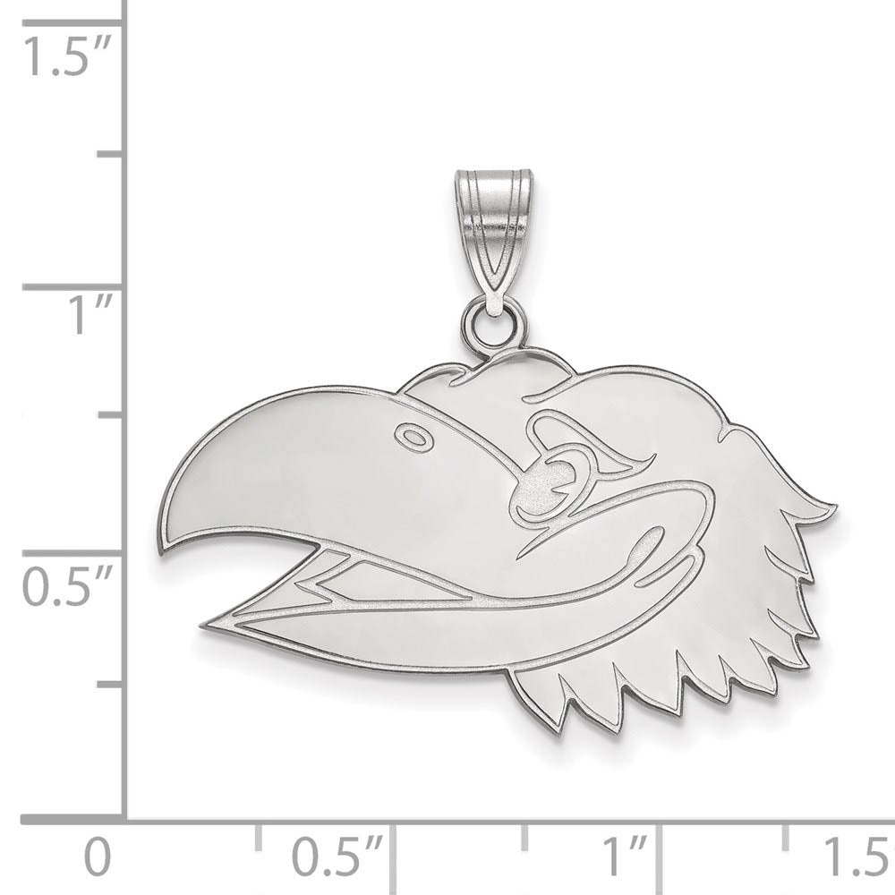 Alternate view of the 10k White Gold U. of Kansas Large Left Profile Mascot Pendant by The Black Bow Jewelry Co.