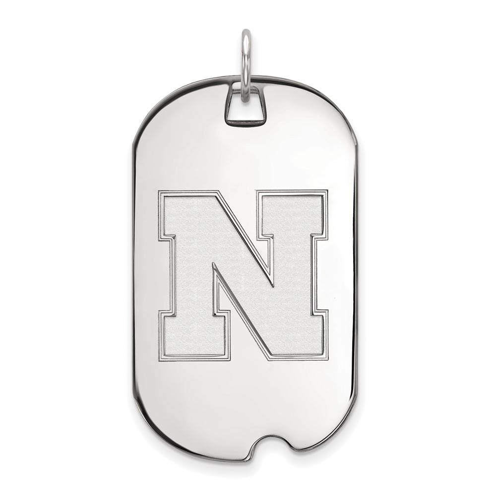 10k White Gold U. of Nebraska Large Dog Tag Pendant, Item P16024 by The Black Bow Jewelry Co.
