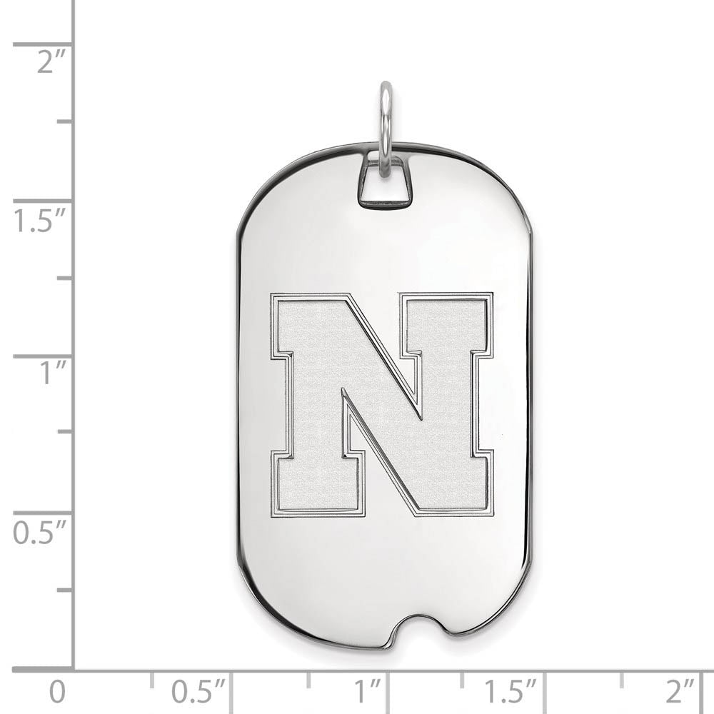 Alternate view of the 10k White Gold U. of Nebraska Large Dog Tag Pendant by The Black Bow Jewelry Co.