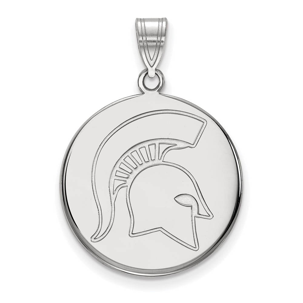 10k White Gold Michigan State Large Logo Disc Pendant, Item P16046 by The Black Bow Jewelry Co.