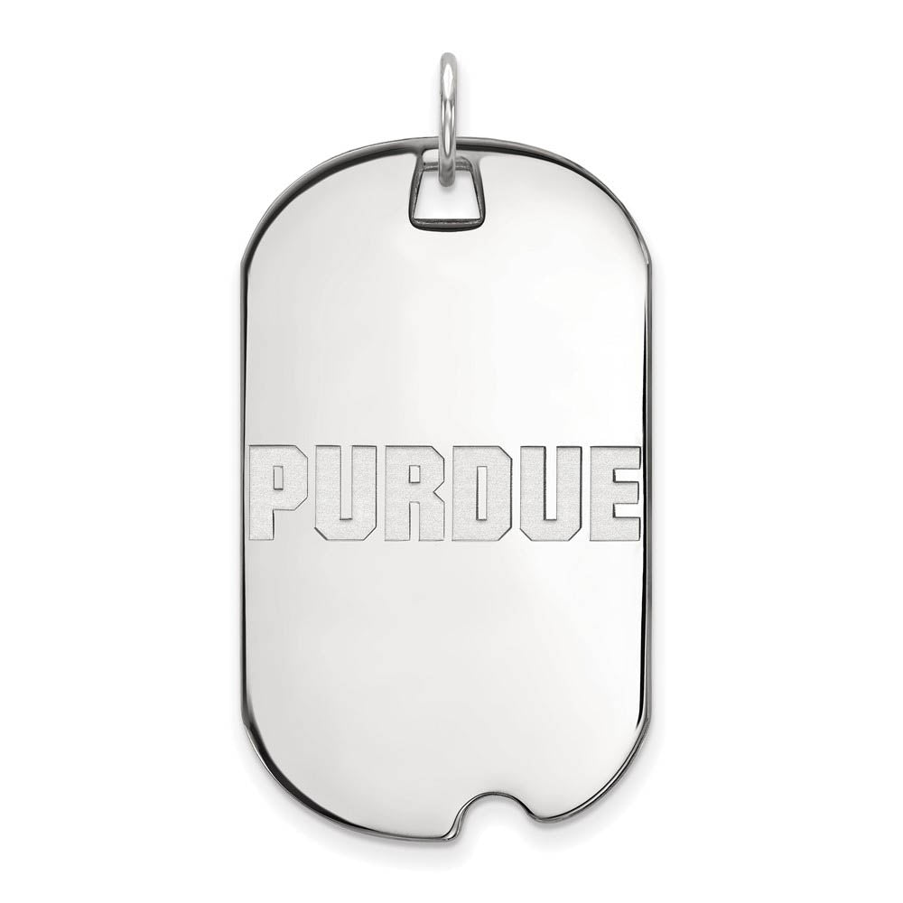 10k White Gold Purdue Large Script Dog Tag Pendant, Item P16050 by The Black Bow Jewelry Co.