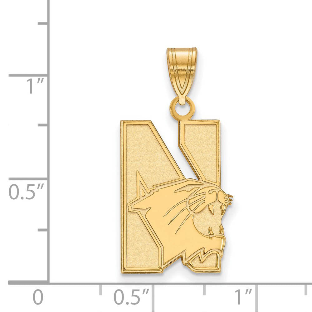 Alternate view of the 10k Yellow Gold Northwestern U. Large Logo Pendant by The Black Bow Jewelry Co.