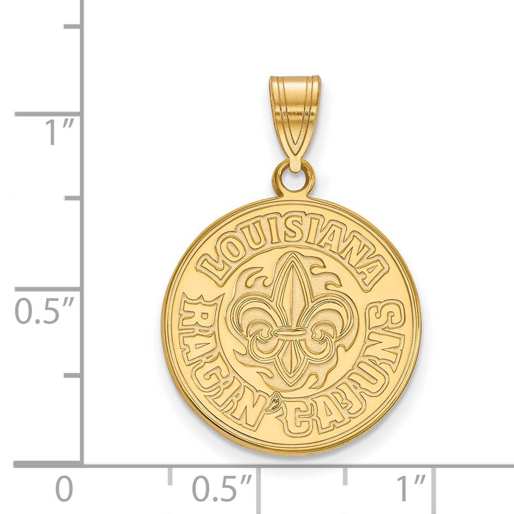 Alternate view of the 10k Yellow Gold U. of Louisiana at Lafayette Large Pendant by The Black Bow Jewelry Co.