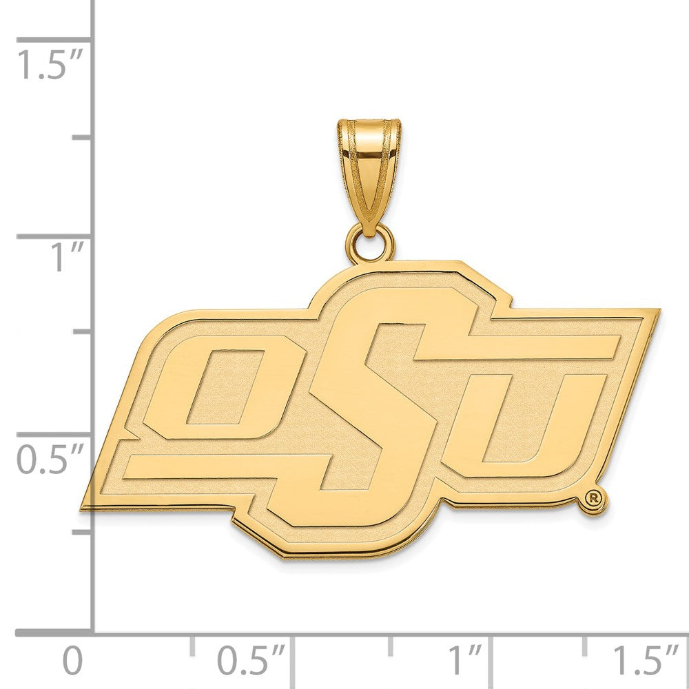 Alternate view of the 10k Yellow Gold Oklahoma State Large 'OSU' Pendant by The Black Bow Jewelry Co.