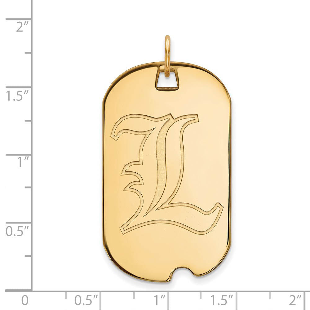 Alternate view of the 10k Yellow Gold U. of Louisville Large Dog Tag Pendant by The Black Bow Jewelry Co.