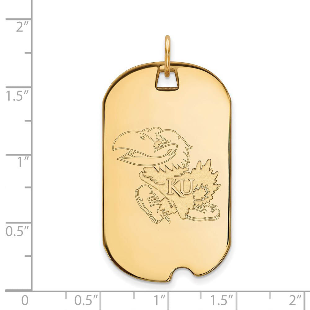 Alternate view of the 10k Yellow Gold U. of Kansas Large Dog Tag Pendant by The Black Bow Jewelry Co.