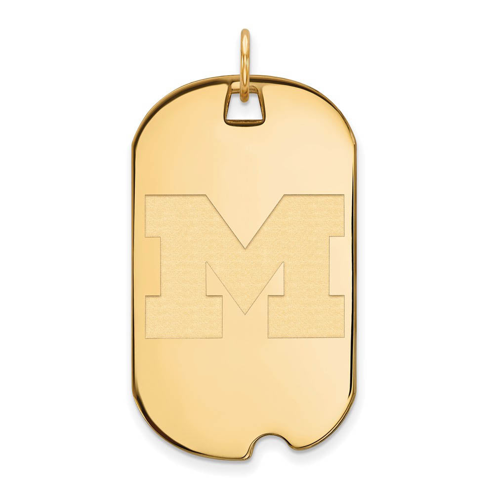 10k Yellow Gold U. of Michigan Large Initial M Dog Tag Pendant, Item P16394 by The Black Bow Jewelry Co.