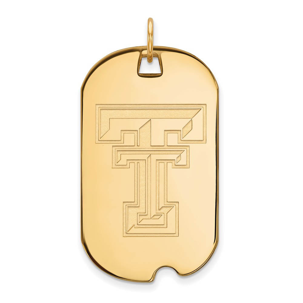 10k Yellow Gold Texas Tech U. Large Dog Tag Pendant, Item P16409 by The Black Bow Jewelry Co.