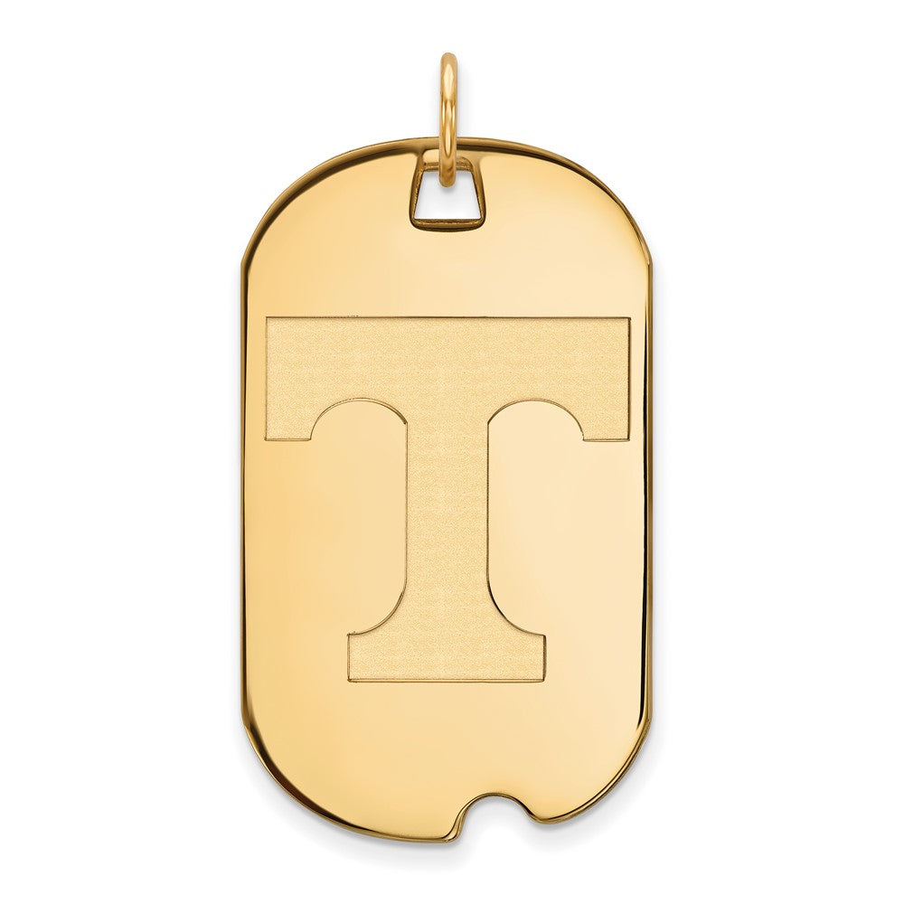 10k Yellow Gold U. of Tennessee Large Initial T Dog Tag Pendant, Item P16419 by The Black Bow Jewelry Co.