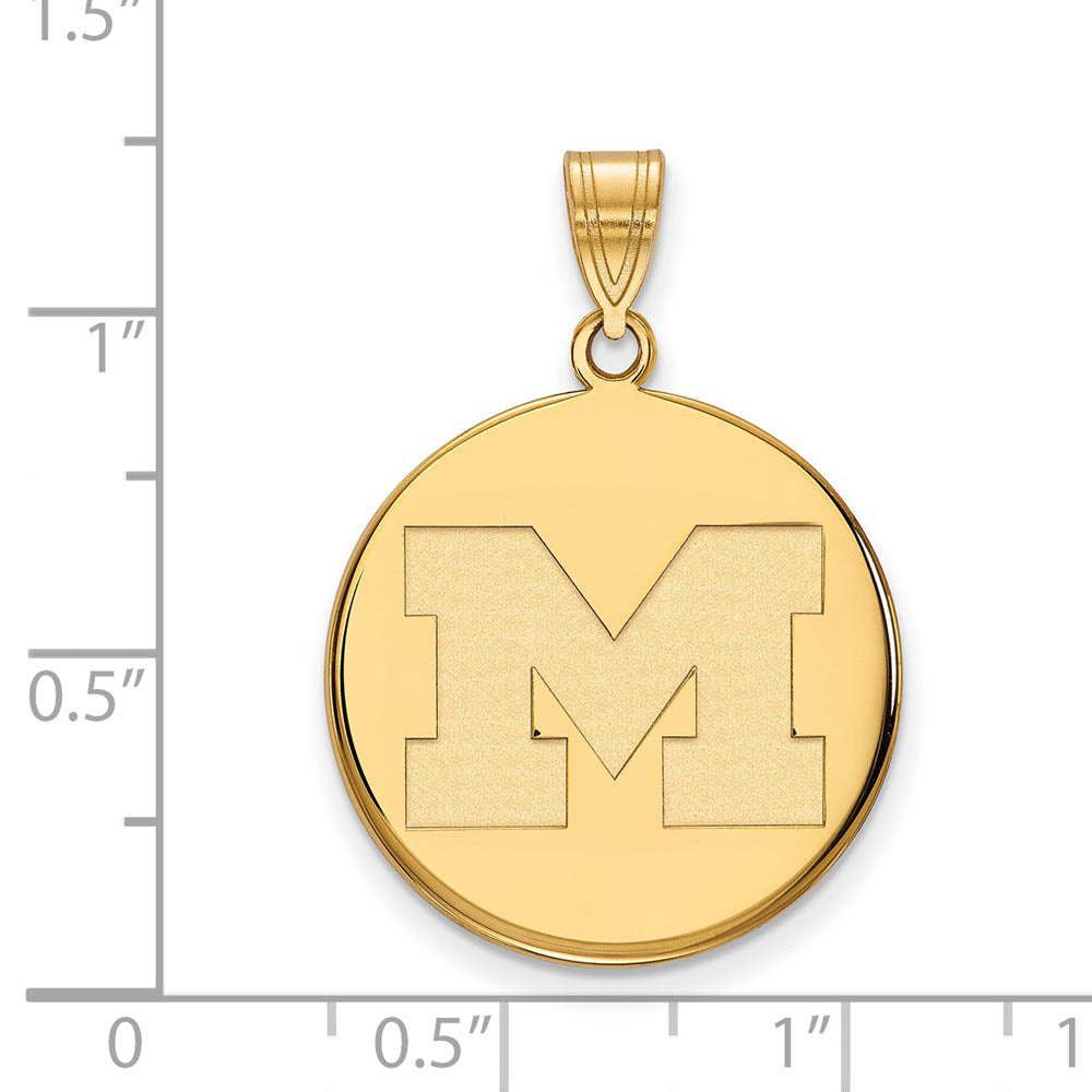 Alternate view of the 10k Yellow Gold U. of Michigan Large Initial M Disc Pendant by The Black Bow Jewelry Co.