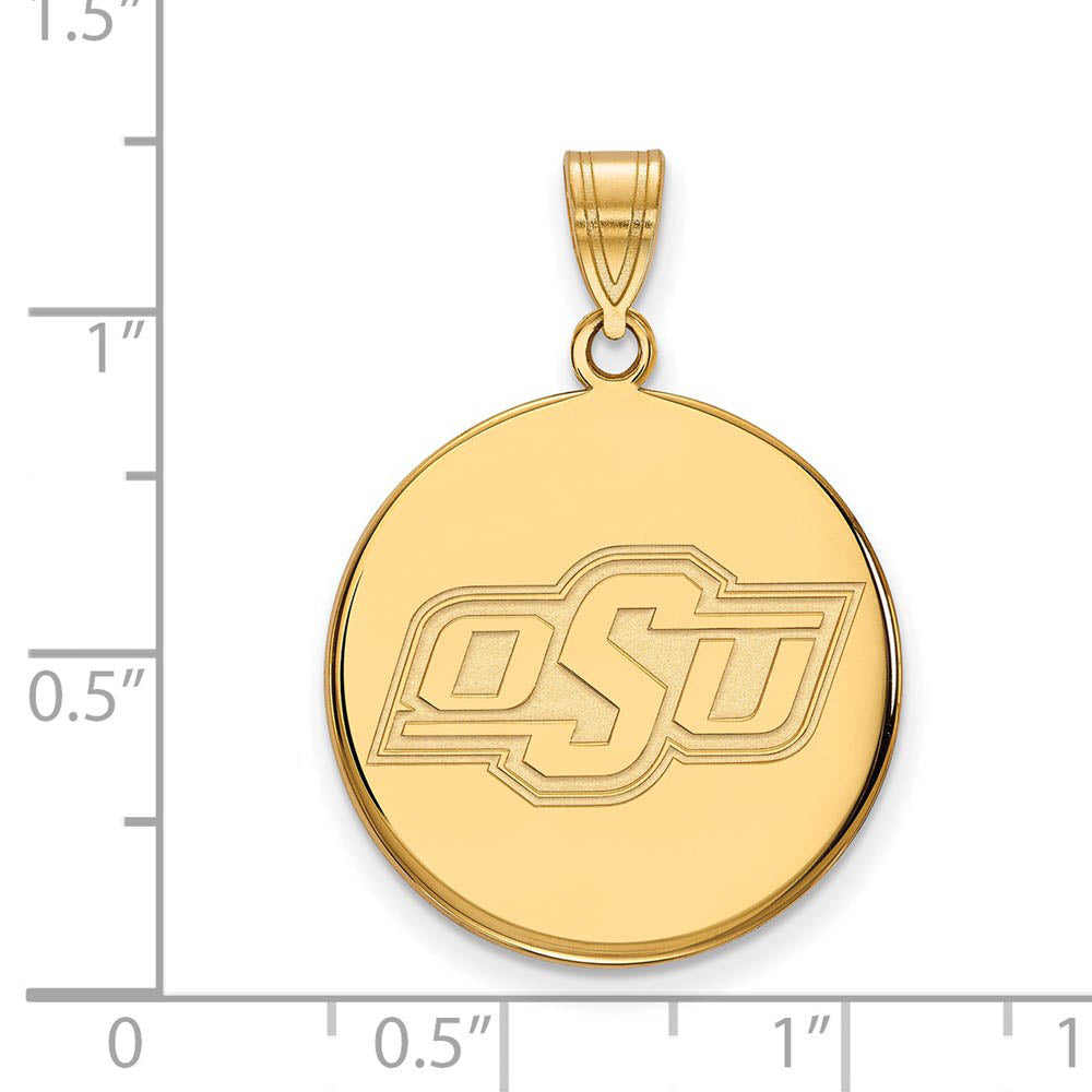 Alternate view of the 10k Yellow Gold Oklahoma State Large Disc Pendant by The Black Bow Jewelry Co.