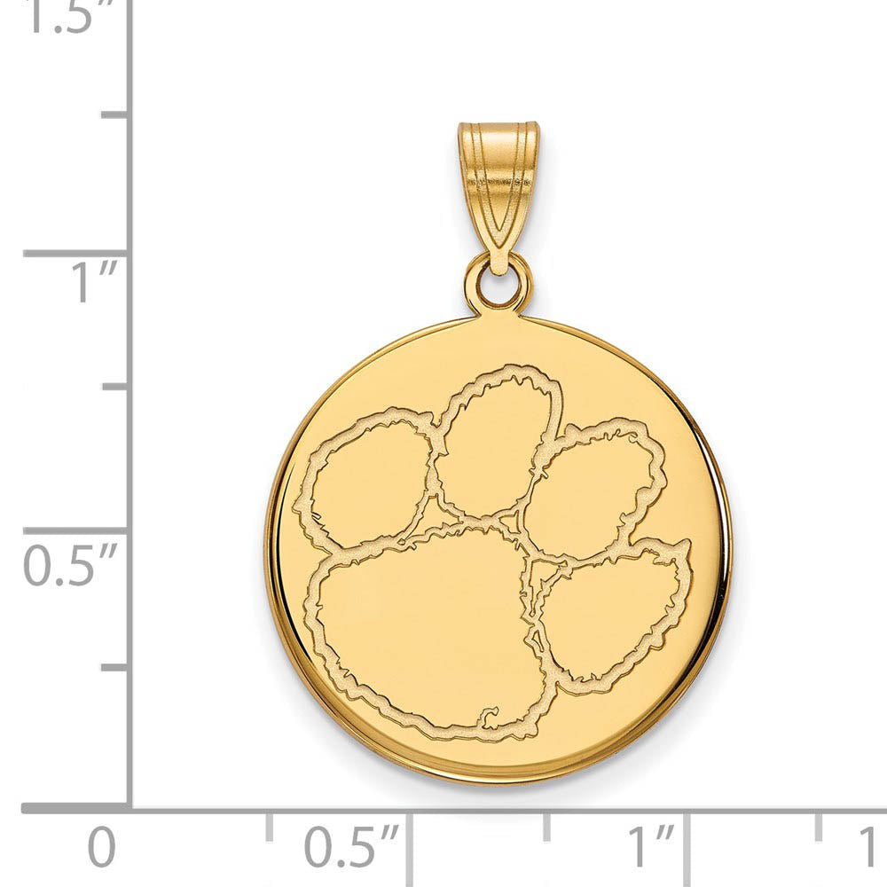 Alternate view of the 10k Yellow Gold Clemson U Large Disc Pendant by The Black Bow Jewelry Co.