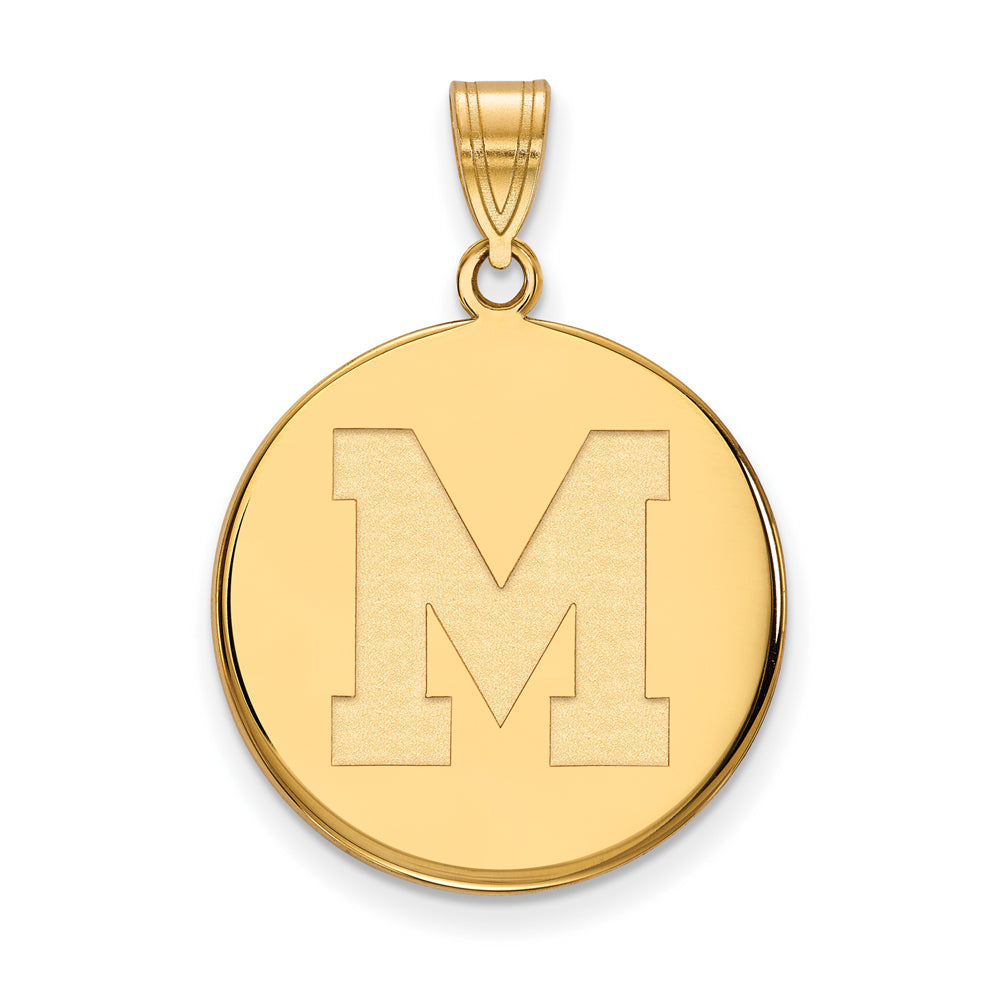 10k Yellow Gold U. of Memphis Large Initial M Disc Pendant, Item P16456 by The Black Bow Jewelry Co.