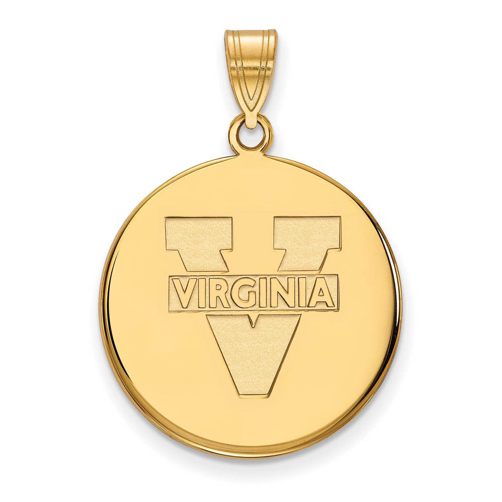 10k Yellow Gold U. of Virginia Large 'V' Logo Disc Pendant, Item P16457 by The Black Bow Jewelry Co.