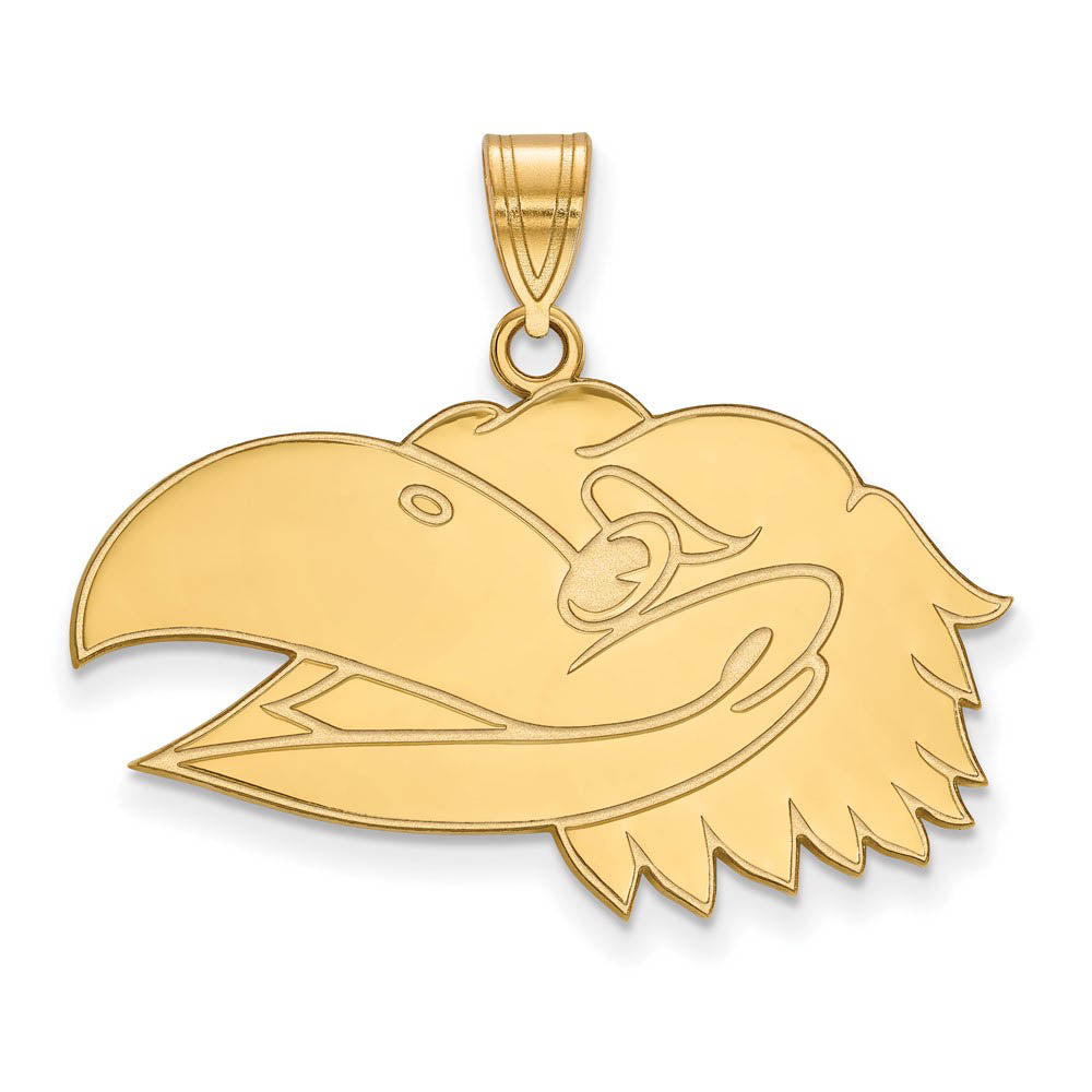 10k Yellow Gold U. of Kansas Large Left Profile Mascot Pendant, Item P16462 by The Black Bow Jewelry Co.