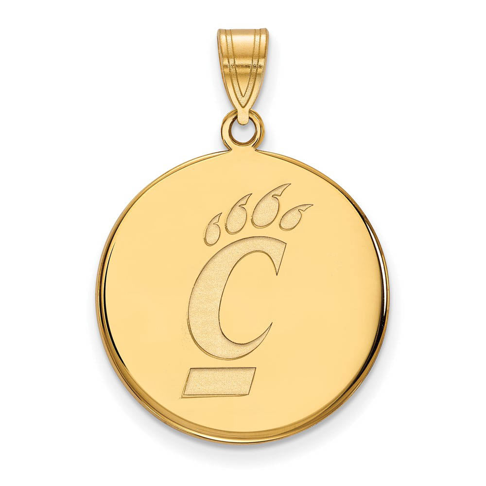 10k Yellow Gold U of Cincinnati Large Disc Pendant, Item P16497 by The Black Bow Jewelry Co.