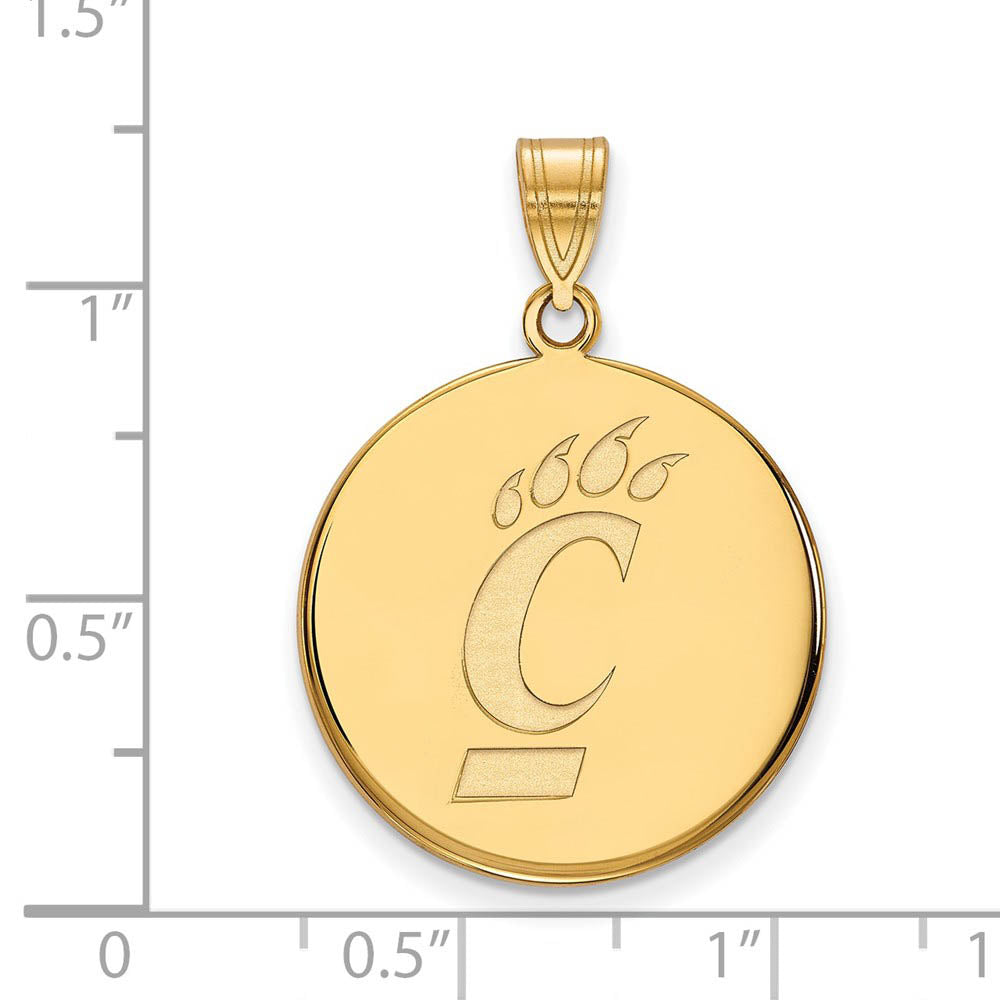 Alternate view of the 10k Yellow Gold U of Cincinnati Large Disc Pendant by The Black Bow Jewelry Co.