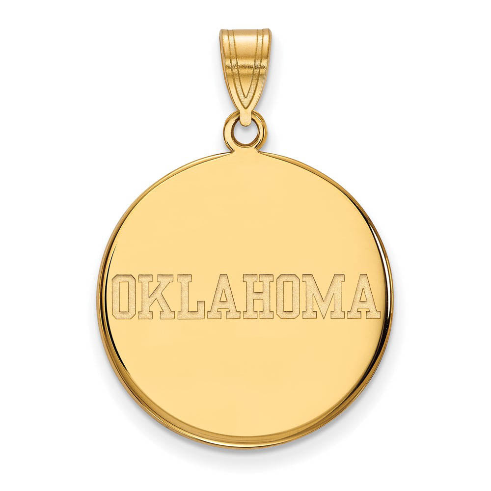 10k Yellow Gold U. of Oklahoma Large Disc Pendant, Item P16505 by The Black Bow Jewelry Co.