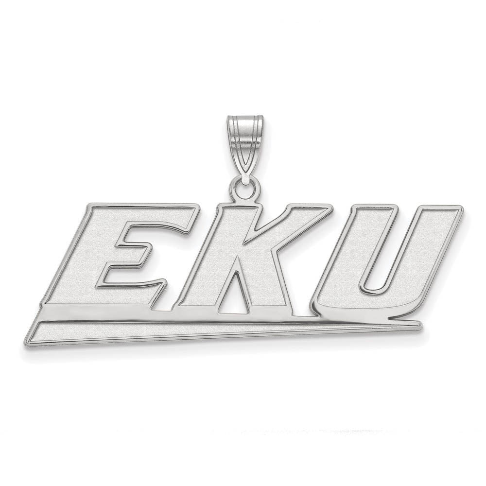 14k White Gold Eastern Kentucky U Large Logo Pendant, Item P16634 by The Black Bow Jewelry Co.