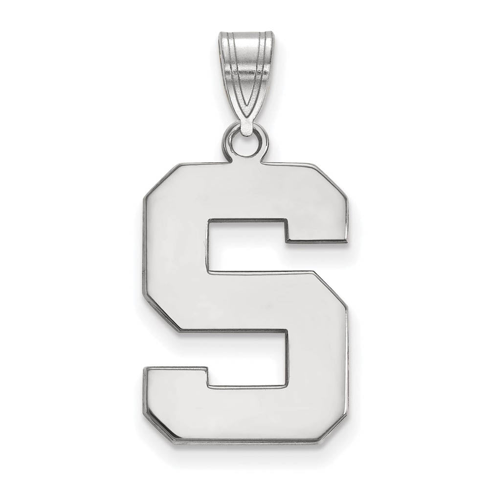 14k White Gold Michigan State Large Initial S Pendant, Item P16644 by The Black Bow Jewelry Co.