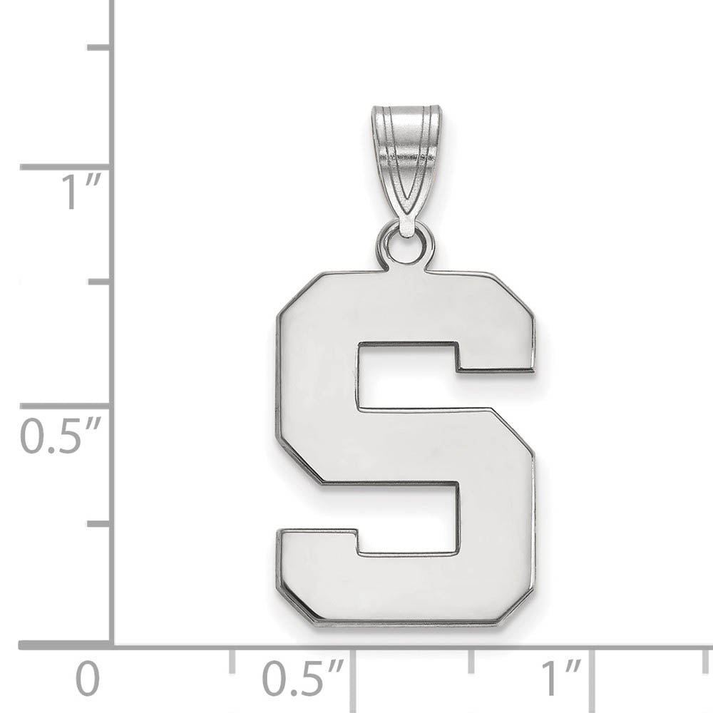 Alternate view of the 14k White Gold Michigan State Large Initial S Pendant by The Black Bow Jewelry Co.