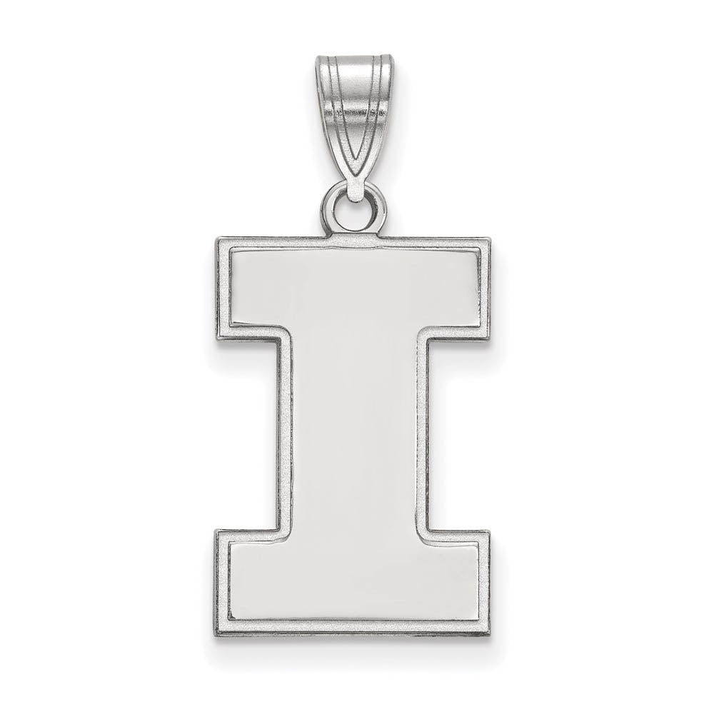 14k White Gold U. of Illinois Large Shield Logo Initial I Pendant, Item P16660 by The Black Bow Jewelry Co.