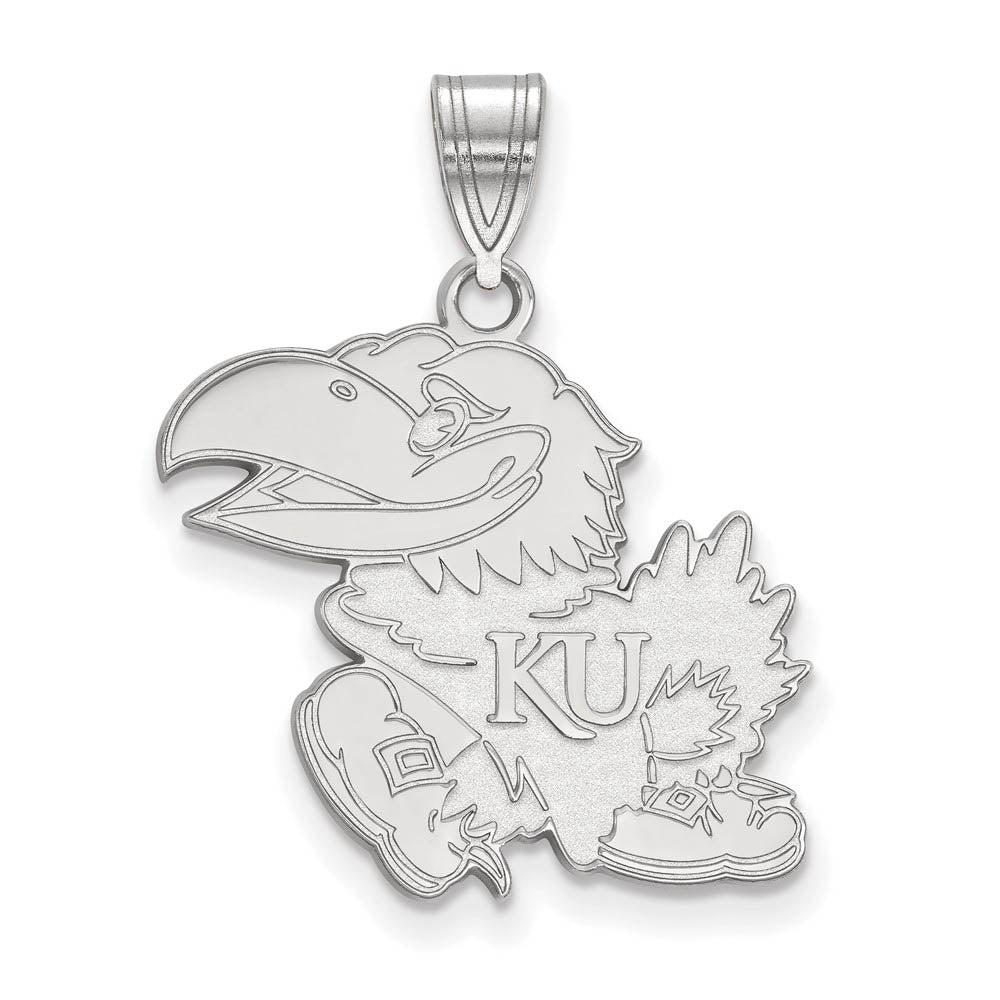 14k White Gold U. of Kansas Large Mascot Pendant, Item P16662 by The Black Bow Jewelry Co.