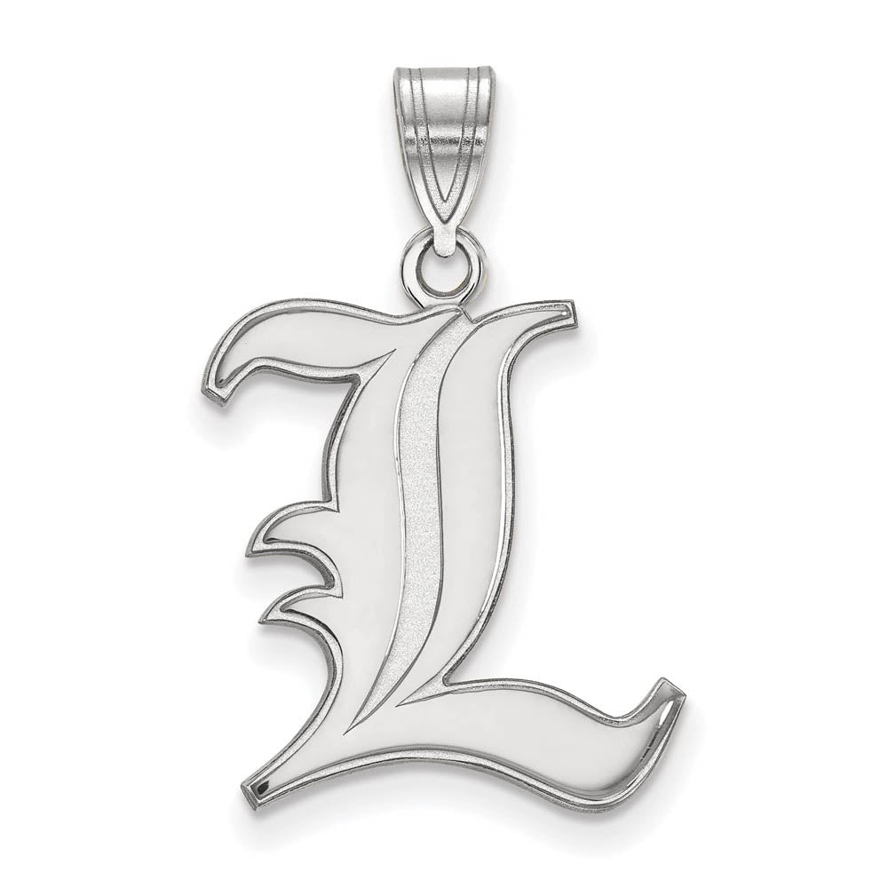 14k White Gold U. of Louisville Large 'L' Pendant, Item P16663 by The Black Bow Jewelry Co.