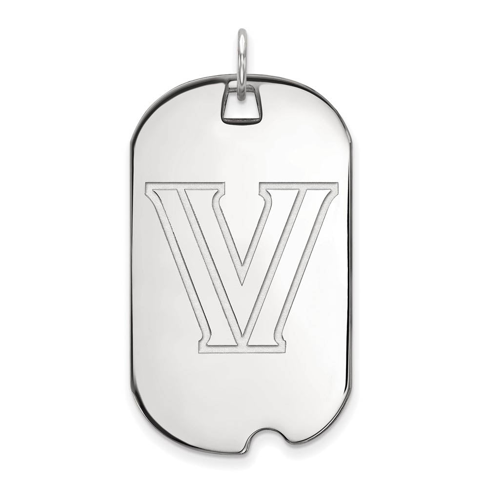 14k White Gold Villanova U. Large Logo Dog Tag Pendant, Item P16707 by The Black Bow Jewelry Co.