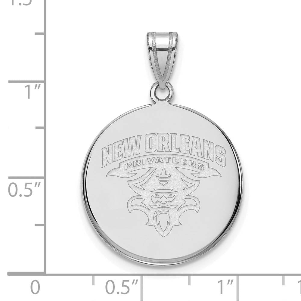 Alternate view of the 14k White Gold U. of New Orleans Large Logo Disc Pendant by The Black Bow Jewelry Co.