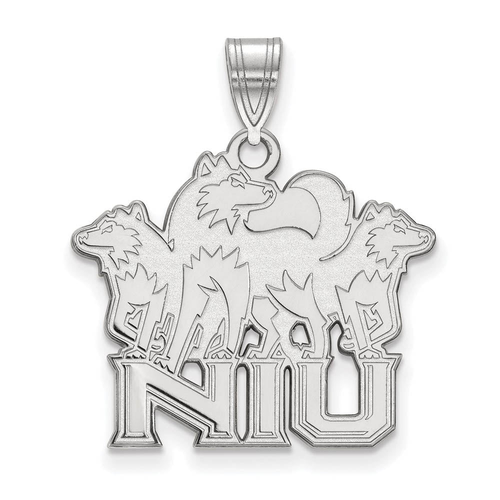 14k White Gold Northern Illinois U. Large Logo Pendant, Item P16720 by The Black Bow Jewelry Co.