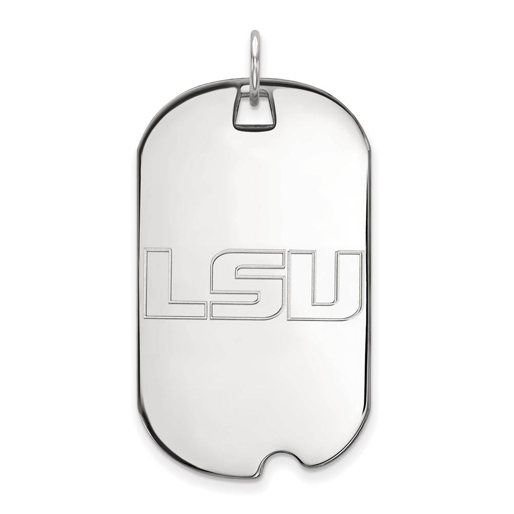 14k White Gold Louisiana State Large Dog Tag Pendant, Item P16728 by The Black Bow Jewelry Co.