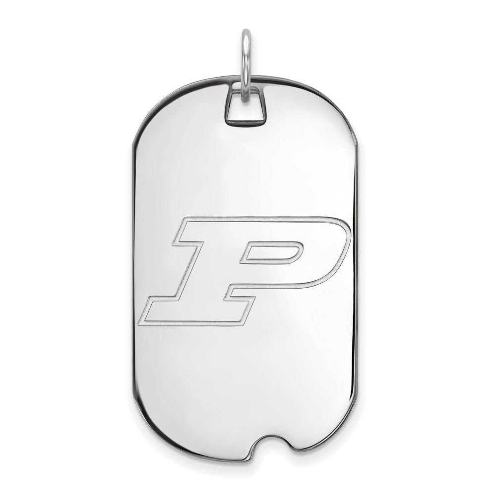 14k White Gold Purdue Large Initial P Dog Tag Pendant, Item P16735 by The Black Bow Jewelry Co.