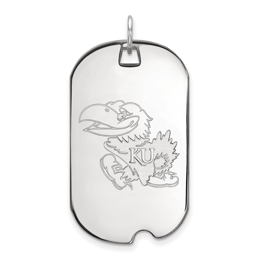 14k White Gold U. of Kansas Large Dog Tag Pendant, Item P16739 by The Black Bow Jewelry Co.