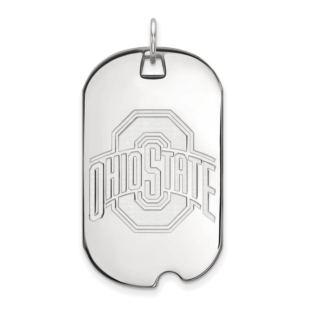 14k White Gold Ohio State Large Dog Tag Pendant, Item P16763 by The Black Bow Jewelry Co.