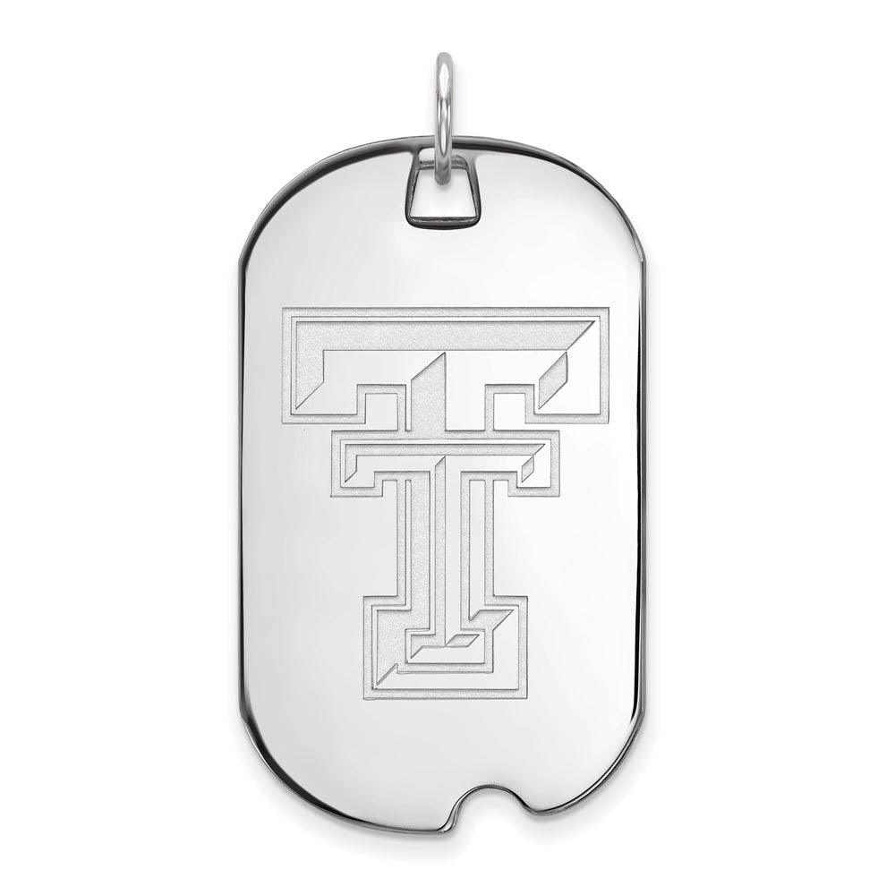 14k White Gold Texas Tech U. Large Dog Tag Pendant, Item P16765 by The Black Bow Jewelry Co.
