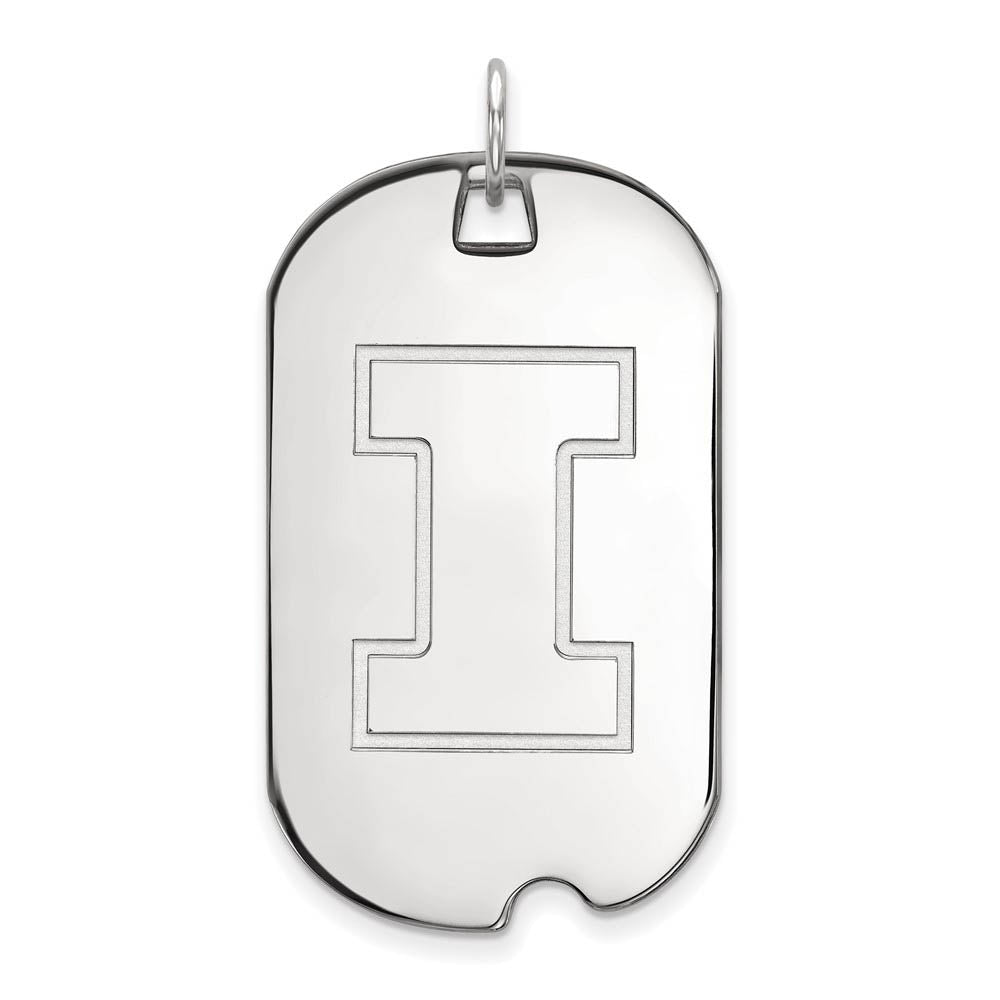 14k White Gold U. of Illinois Large Initial I Dog Tag Pendant, Item P16770 by The Black Bow Jewelry Co.