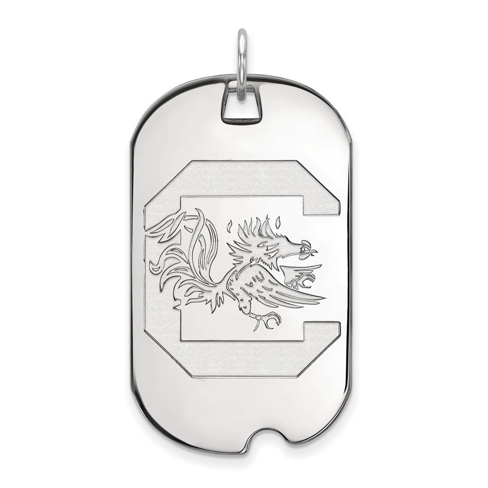14k White Gold South Carolina Large Dog Tag Pendant, Item P16774 by The Black Bow Jewelry Co.