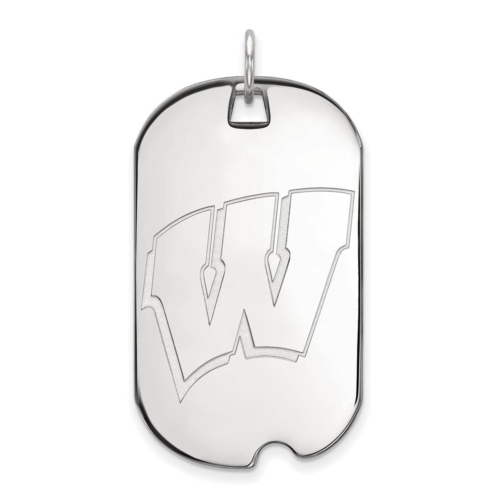 14k White Gold U. of Wisconsin Large Initial W Dog Tag Pendant, Item P16777 by The Black Bow Jewelry Co.