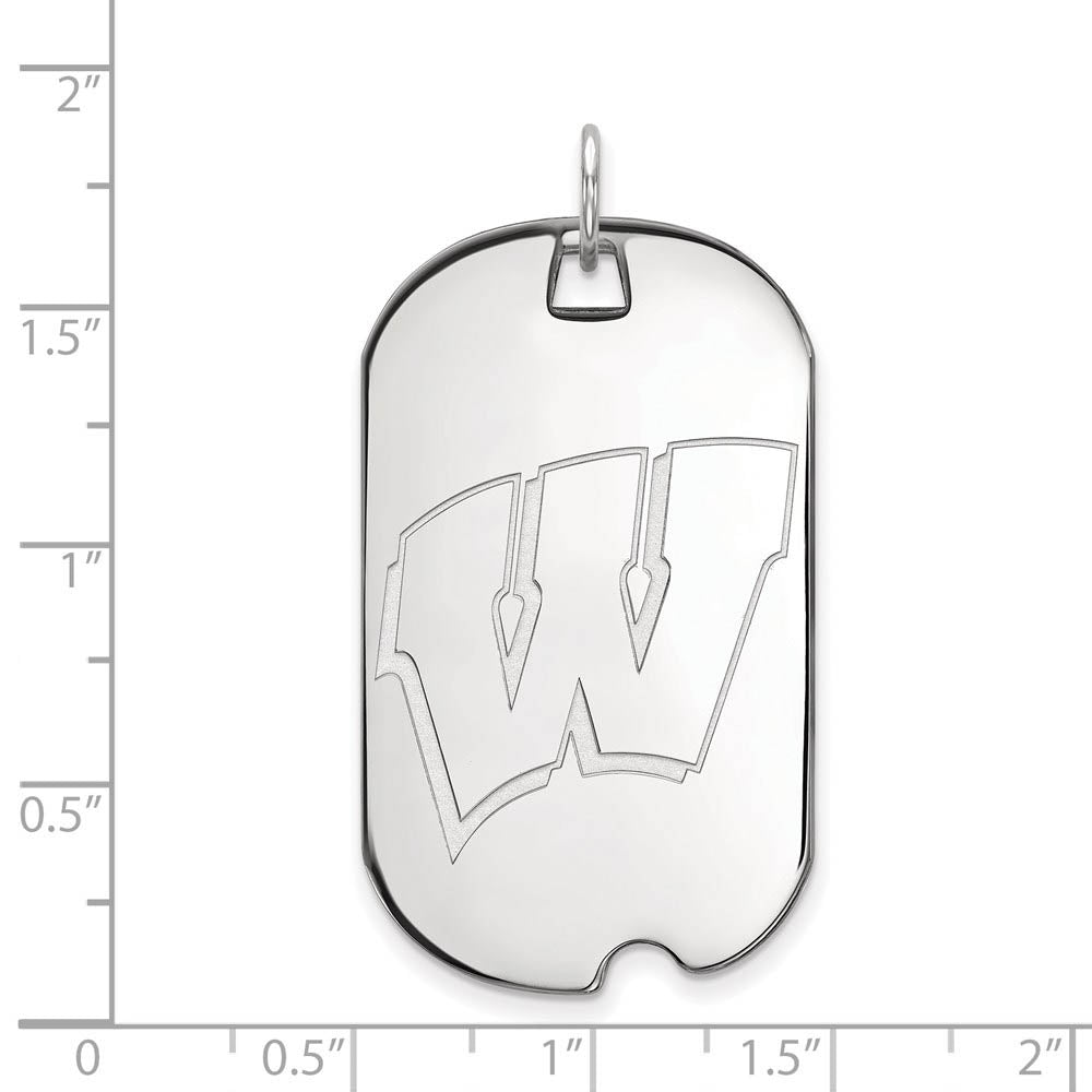 Alternate view of the 14k White Gold U. of Wisconsin Large Initial W Dog Tag Pendant by The Black Bow Jewelry Co.