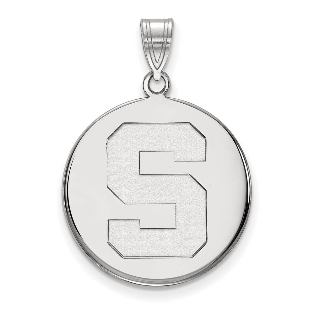 14k White Gold Michigan State Large Disc Pendant, Item P16799 by The Black Bow Jewelry Co.