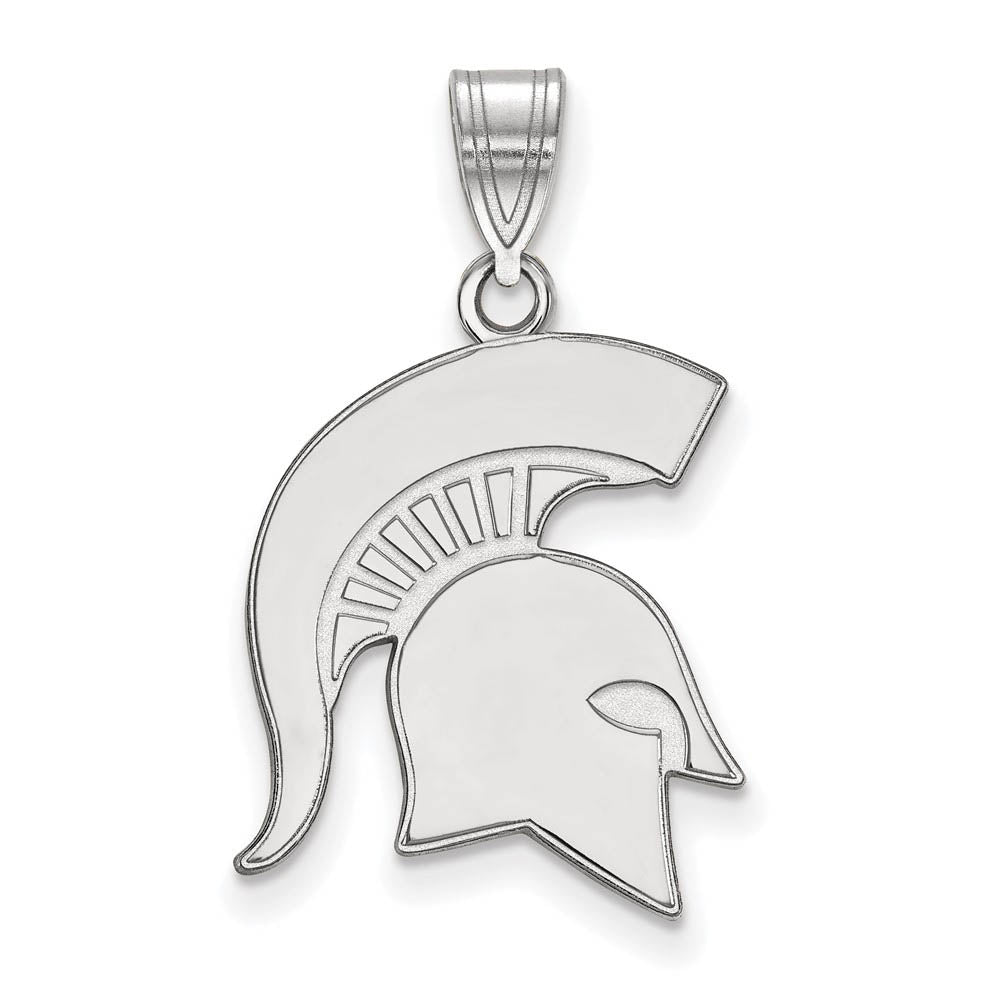14k White Gold Michigan State Large Logo Pendant, Item P16813 by The Black Bow Jewelry Co.
