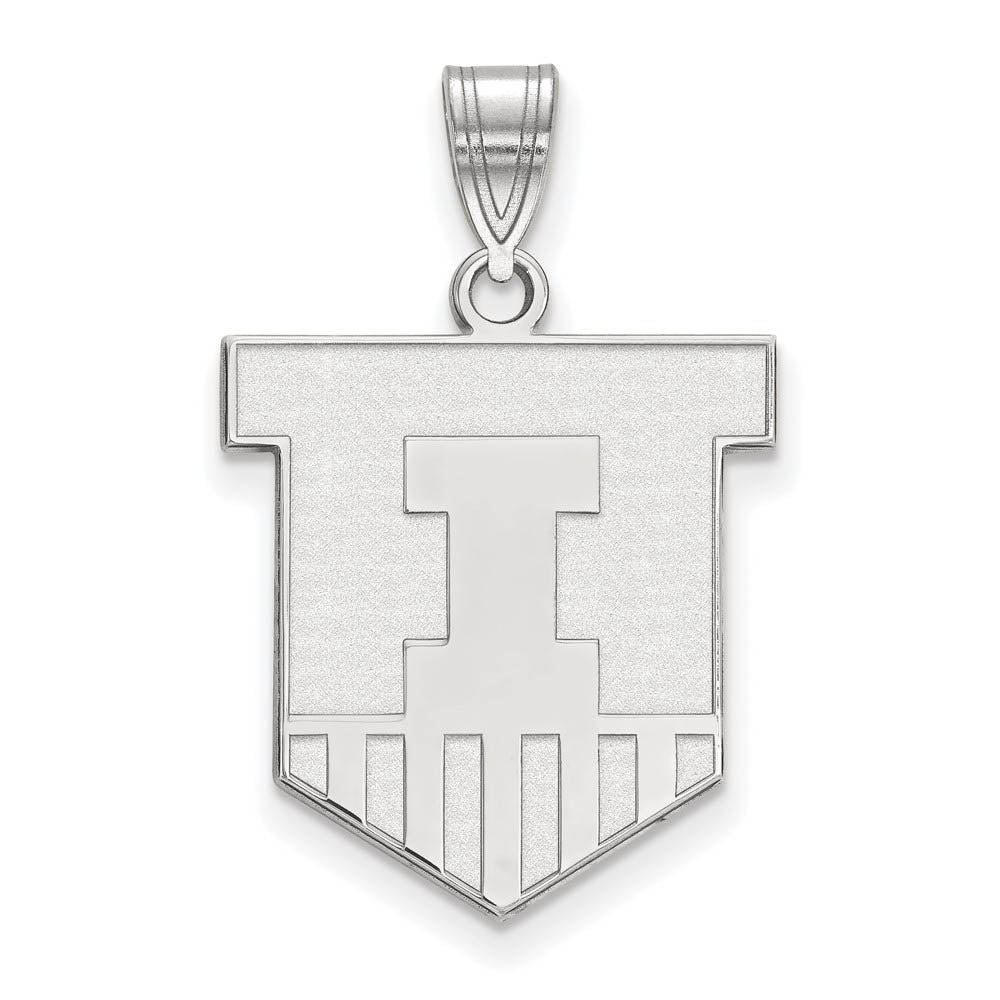 14k White Gold U. of Illinois Large Shield Logo Pendant, Item P16817 by The Black Bow Jewelry Co.