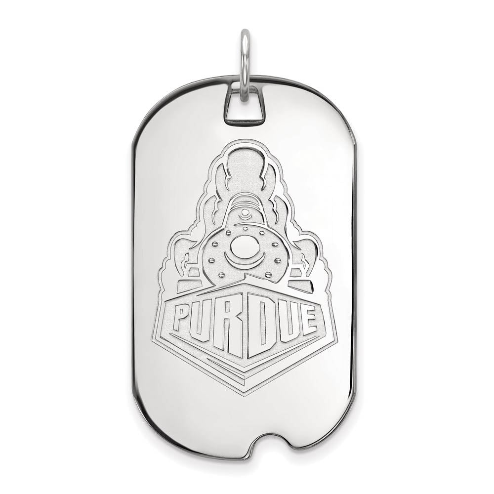 14k White Gold Purdue Large Logo Dog Tag Pendant, Item P16827 by The Black Bow Jewelry Co.