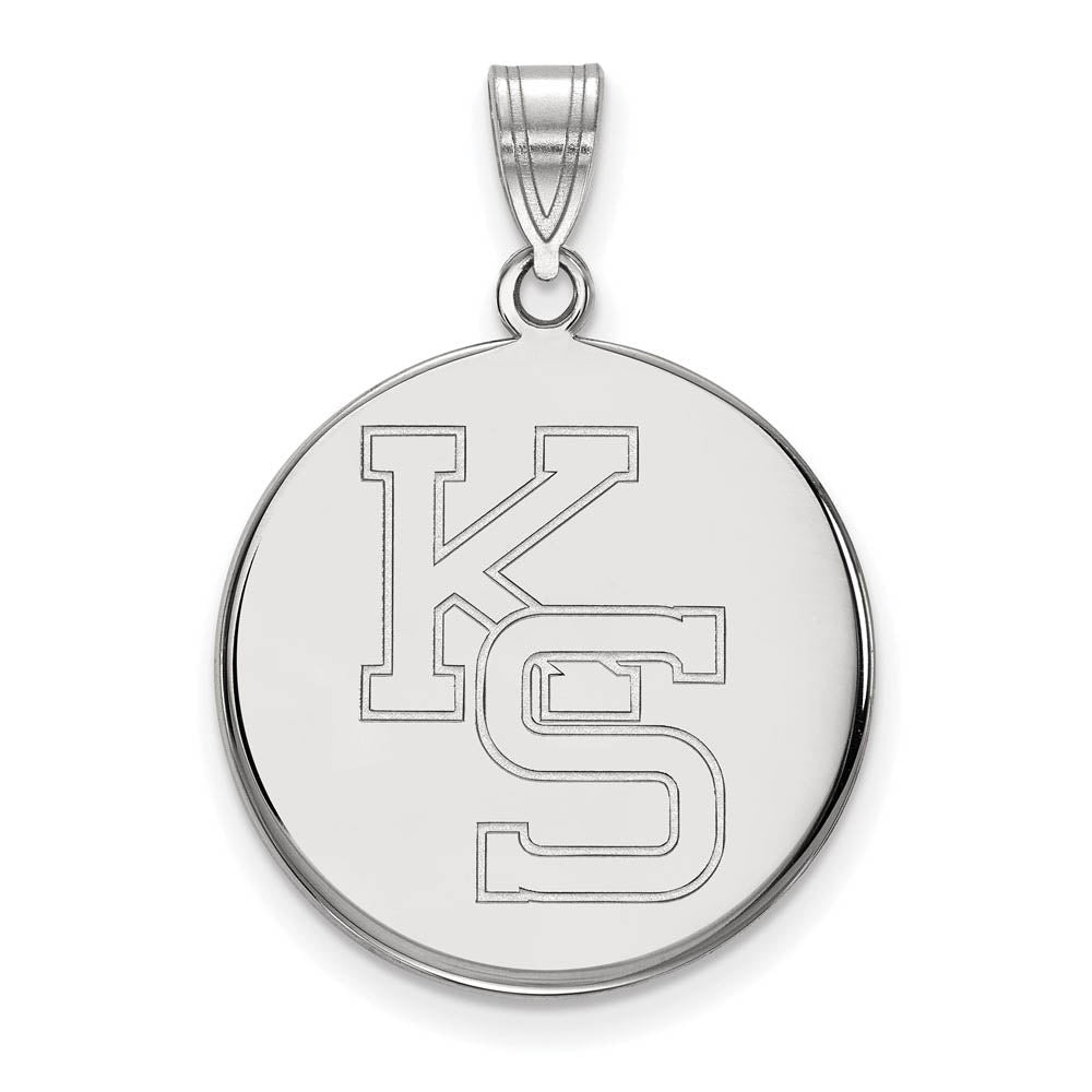 14k White Gold Kansas State Large 'KS' Disc Pendant, Item P16842 by The Black Bow Jewelry Co.