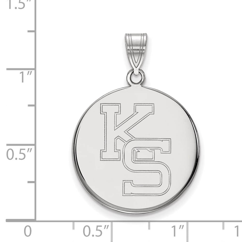 Alternate view of the 14k White Gold Kansas State Large 'KS' Disc Pendant by The Black Bow Jewelry Co.