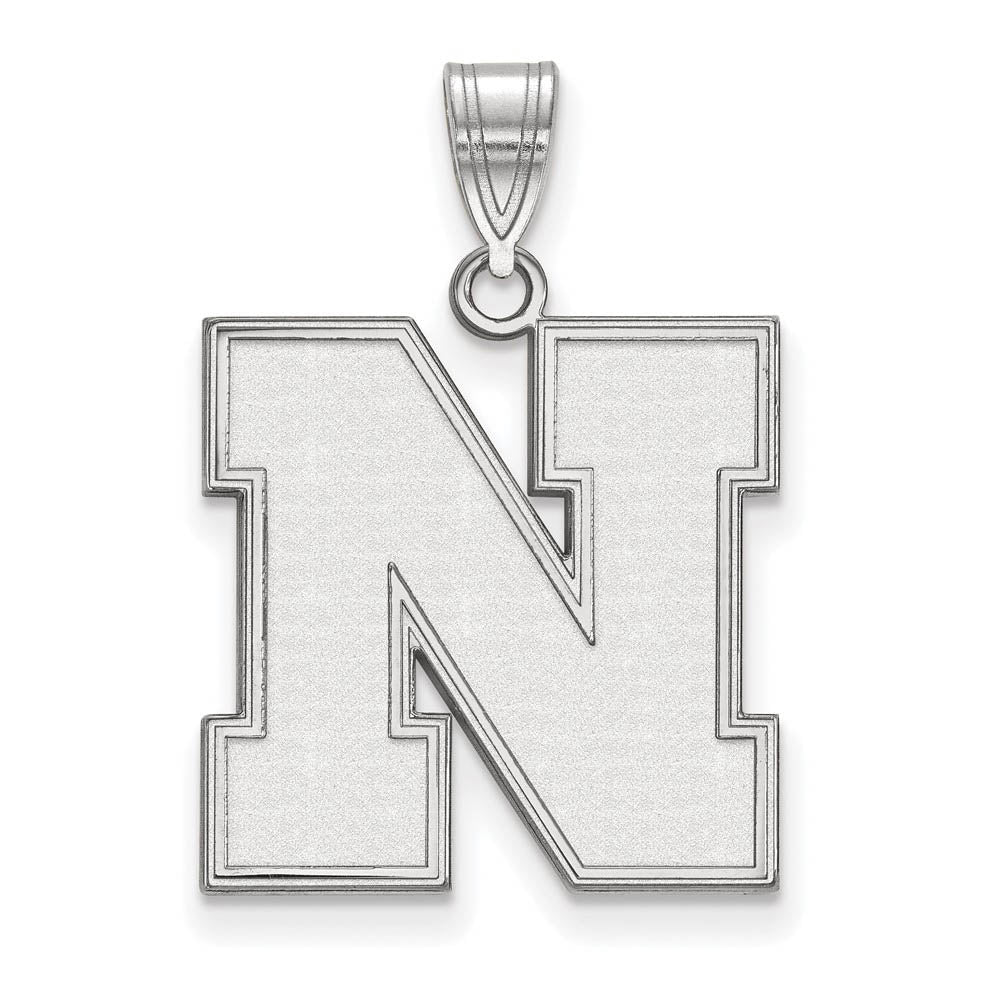 14k White Gold U of Nebraska Large Initial N Pendant, Item P16845 by The Black Bow Jewelry Co.